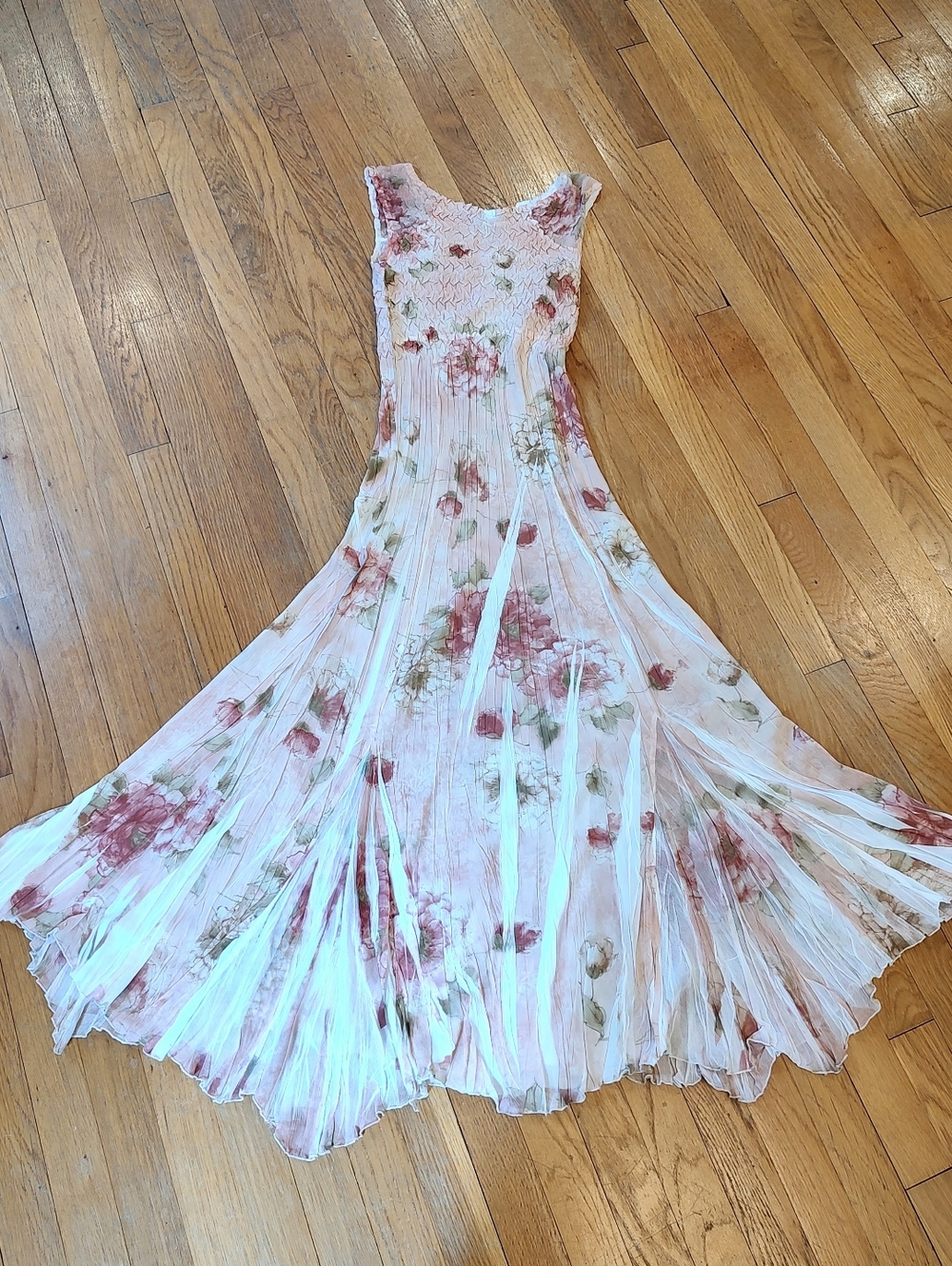 Komarov Crinkle Floral Maxi Dress Small Pink